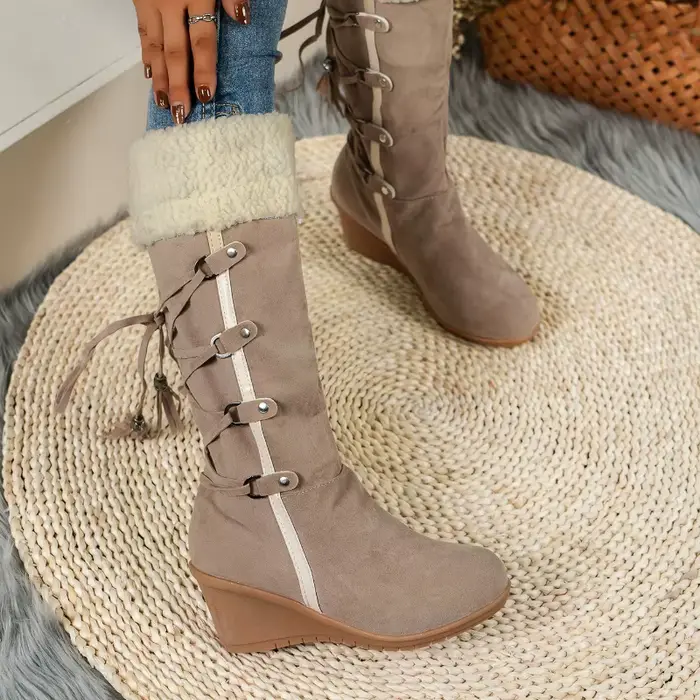 Bottes à talons compensés chaudes et confortables pour femmes, style concis, hautes de cheville, étanches et résistantes à l'eau pour les occasions hivernales