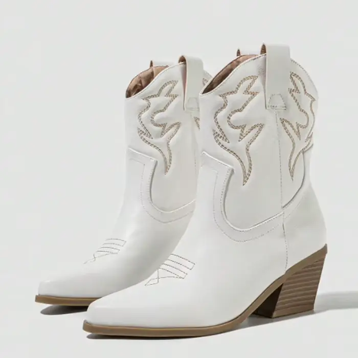 Bottines de Cowboy de Style occidental pour femmes, chaussures en cuir brodé à bout pointu, chaussur