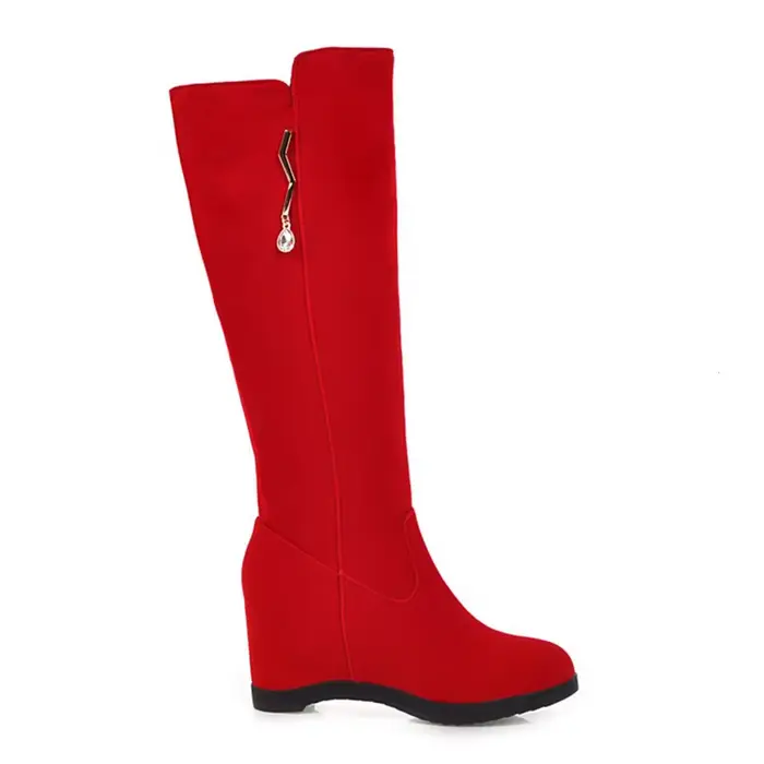 Girseaby genou bottes hautes bout rond talon compensé troupeau fermeture éclair chaussures à talons 