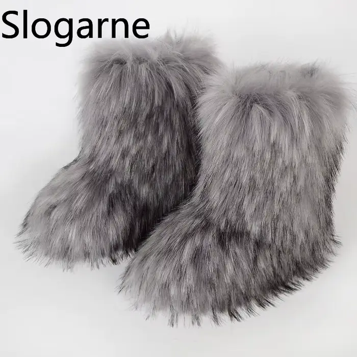 Bottes de neige en fourrure moelleuse pour femmes, hiver, bottes de neige chaudes et sexy, résistantes et durables, bottes en fourrure de raccoon, bottes de neige élégantes pour occasions hivernales