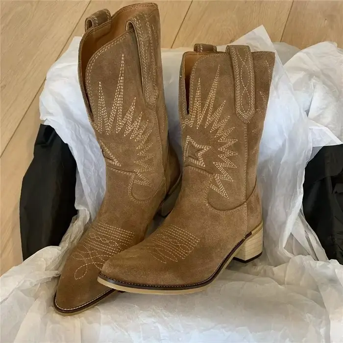 Bottes western brodées de fleurs pour femmes, bottes de rinçage, chaussures de cow-boy, Parker point