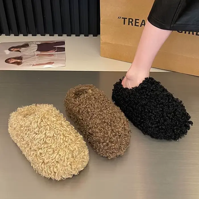 Hiver 2025 mode chaussures pour femmes confortable en peluche velours chaud moelleux pantoufles maison antidérapant