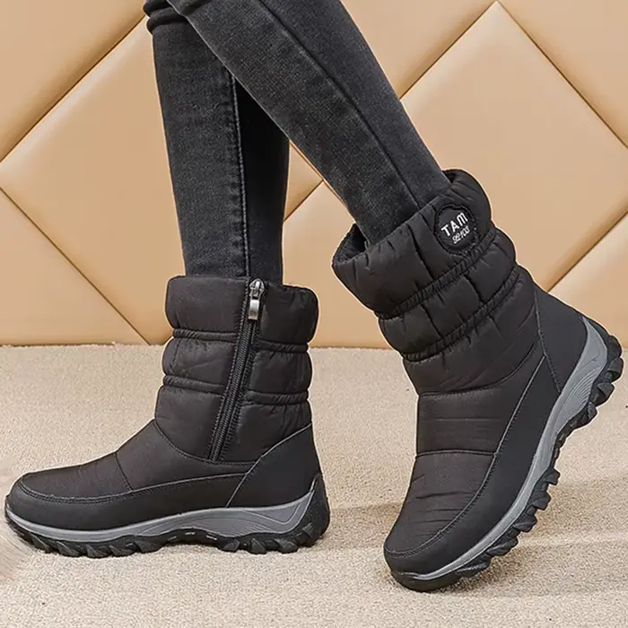 Bottes de neige pour femmes faites à la main, doublure en peluche courte, talon bas, cuir robuste, pour hiver et événements spéciaux