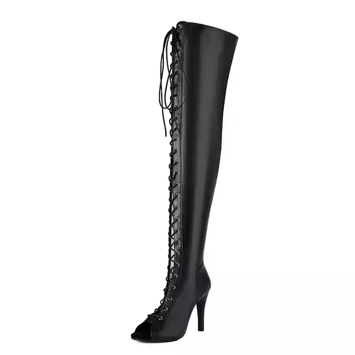 Femmes sexy talons sur le genou bottes à lacets botte talons aiguilles Jazz danse semelle glissante 