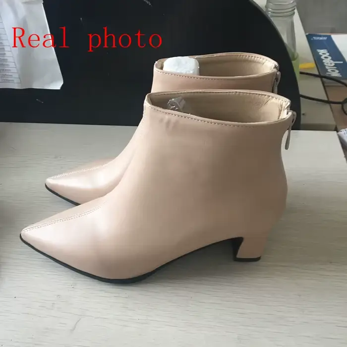 Girseaby bottines femmes bout pointu botte 5 cm talon épais botines mujer chaussures femme printemps grande taille 44 45 46 vert A1439