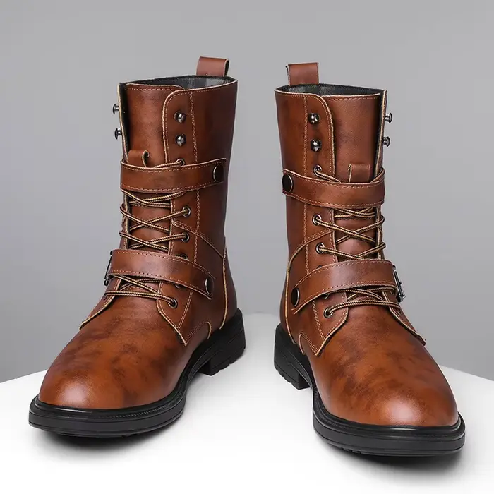 Bottes gothiques en cuir véritable pour hommes