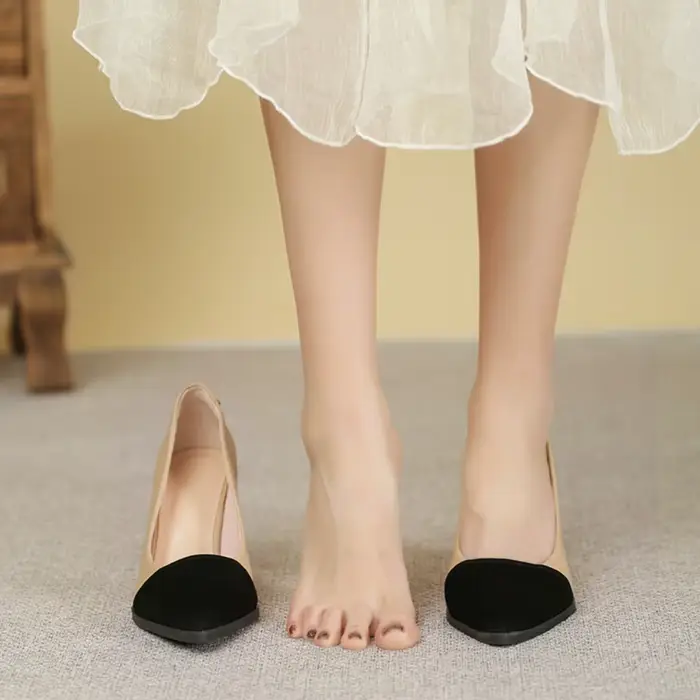 Femmes en cuir bout pointu compensées talon haut 5 cm-8 cm sans lacet confortable semelle souple cha