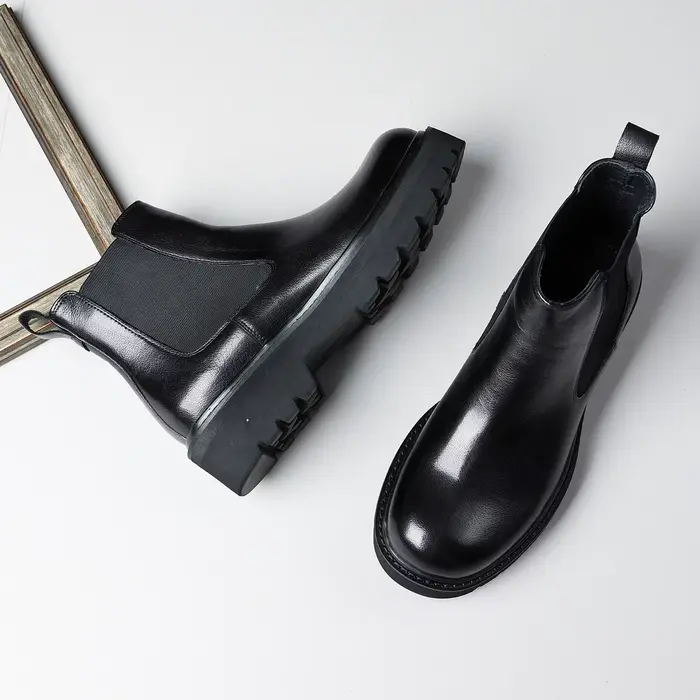 Bottes Chelsea d'automne/hiver en cuir véritable pour hommes ; chaussures montantes décontractées d'