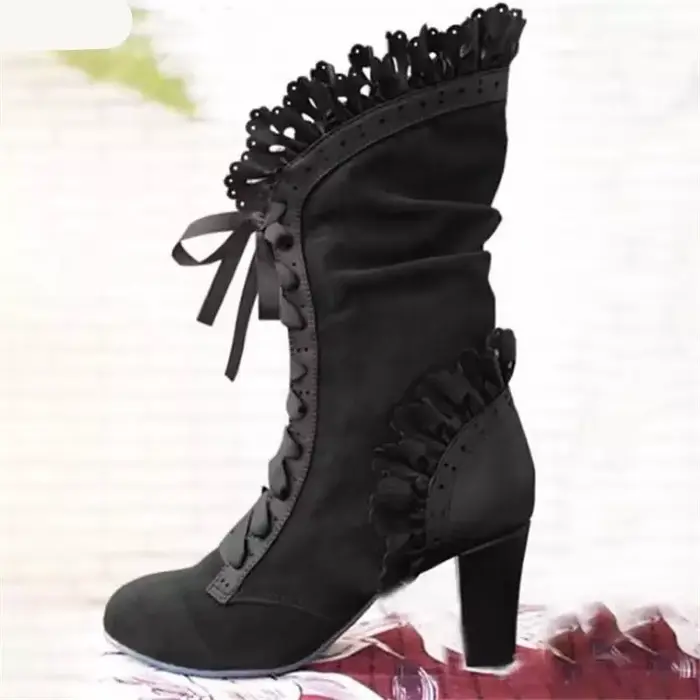 Chaussures d'hiver à lacets pour femmes, bottes de moto à talons hauts, bottes victoriennes à la mod
