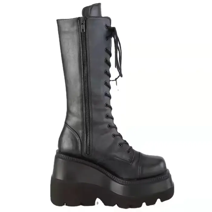 Bottes d'hiver à plateforme pour femmes, bottines, botte de pluie, militaire, court, cuir, noir, nou