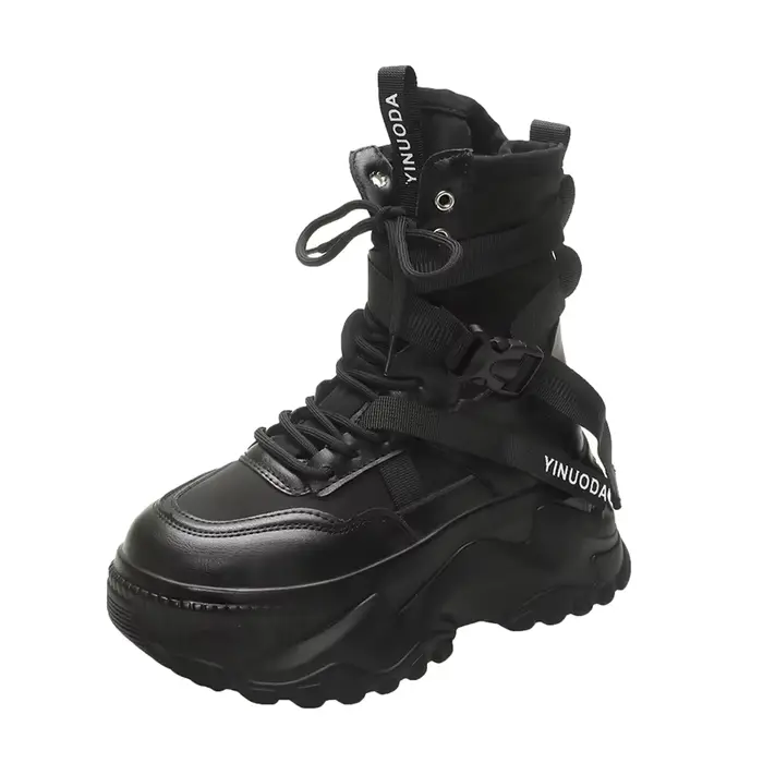 Bottes de rinçage en cuir pour femmes, chaussures épaisses, plate-forme haute, baskets respirantes, 