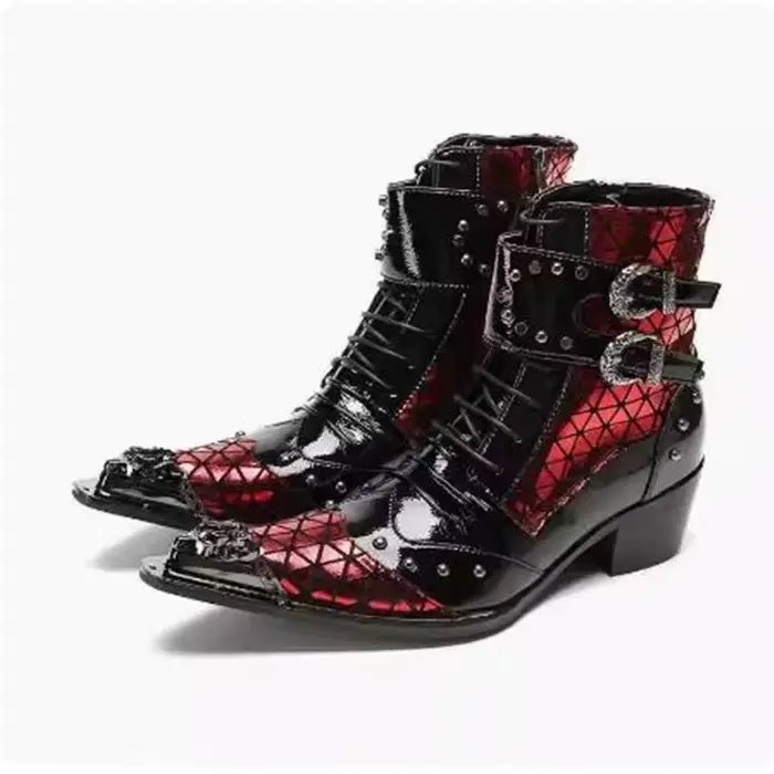 Bottes pointues en cuir verni pour hommes