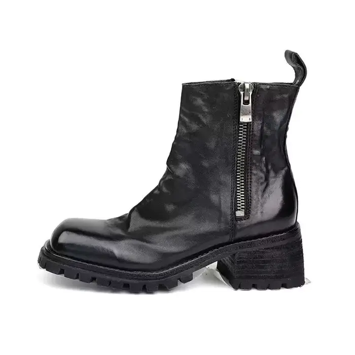 Bottines en cuir véritable pour femmes, chaussures d'été à la mode pour moto, bottes naturelles