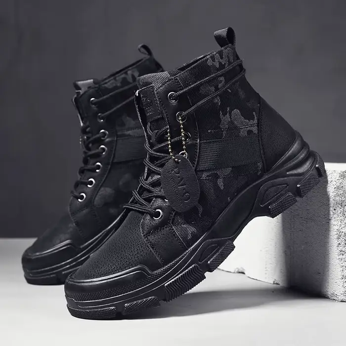 Bottes de combat mi-hautes à lacets pour hommes, bottes de moto décontractées et polyvalentes, mode 