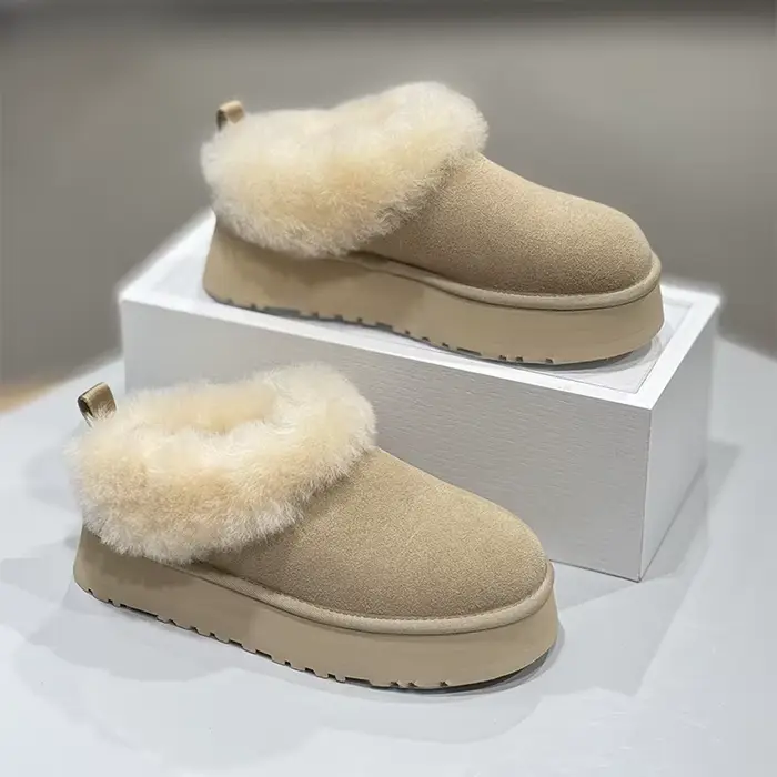 Femmes cheville bottes de neige mode plate-forme bas pantoufles maison chambre coton chaussures