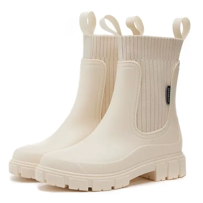 Bottes chaussures solide mi-mollet peu profond Pvc bout rond femmes chaussures de pluie bottes de pl