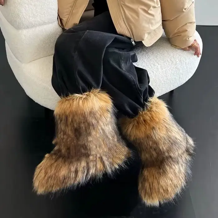 Bottes de neige d'hiver pour femmes en plein air de luxe fourrure fausse