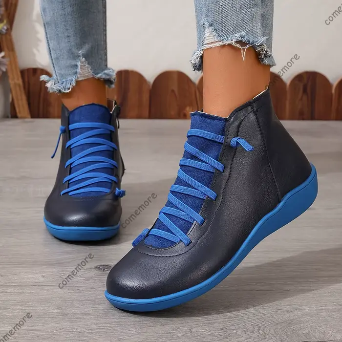 Comemore femmes bottes automne plat court Vintage confortable bottines