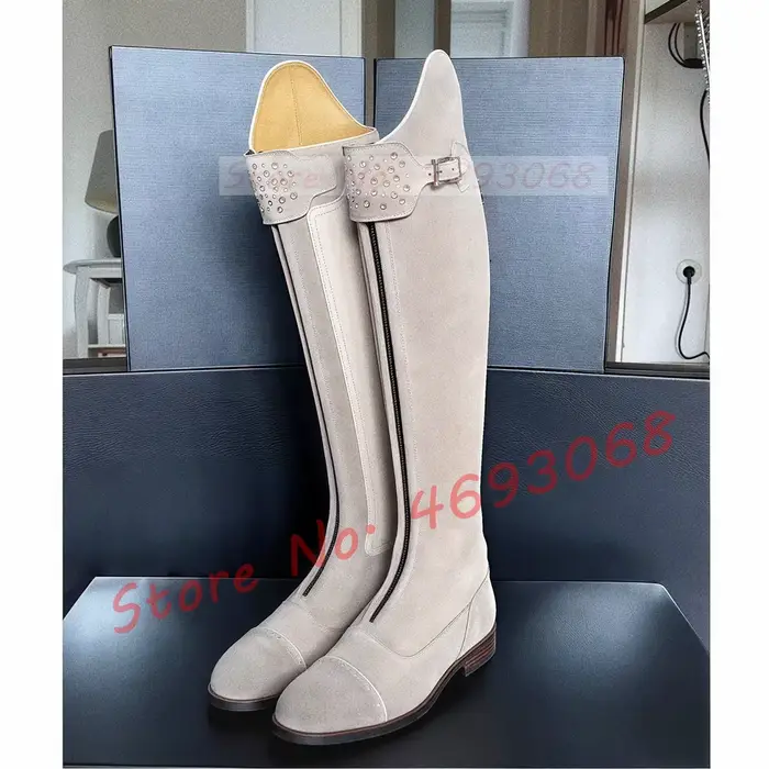 Bottes longues en daim rose pour femmes, bottes d'équitation Sexy avec sangle à boucle en cristal, b