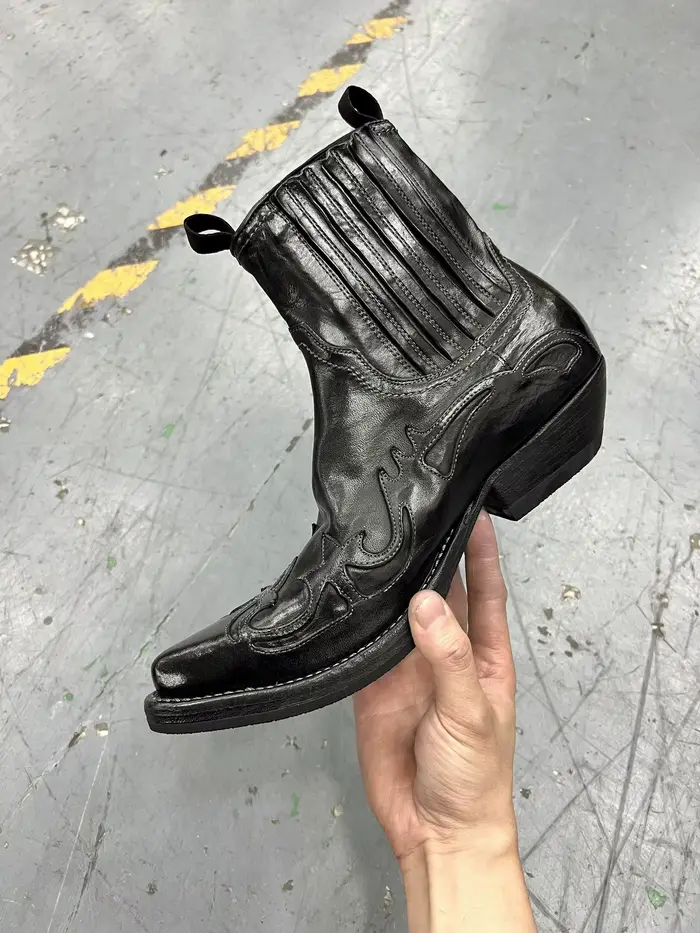 Bottes de Cowboy occidentales rétro foncées unisexes, talon épais, bout pointu, bottines Chelsea bro