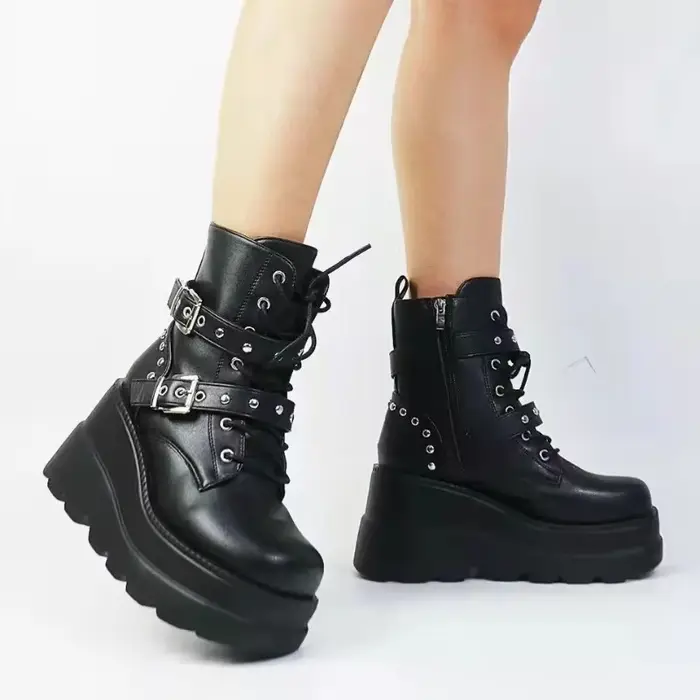 Mn-Bottes à Talons Compensés à Plateforme Punk Chic