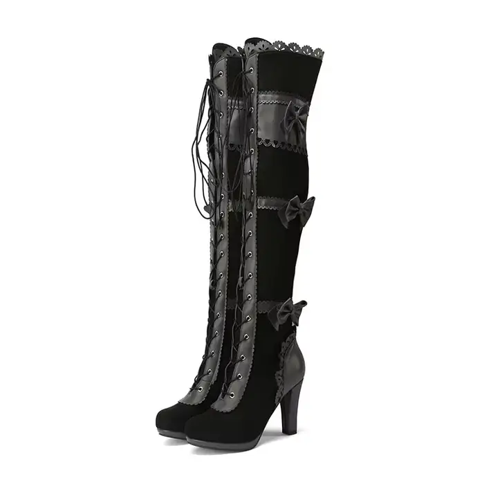 Zapatos De Mujer genou bottes hautes femmes mode Zip croix attaché arc automne hiver fête cuissardes