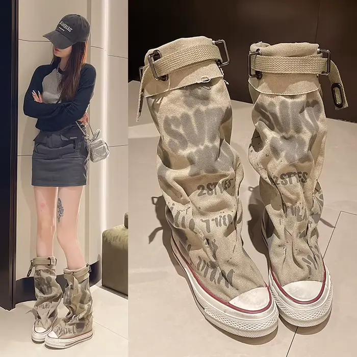 Graffiti chaussures montantes en toile bottes hautes pour femmes