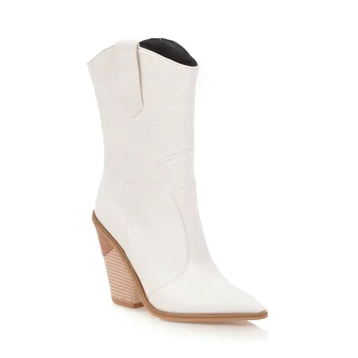 Bottines en cuir PU pour femme, bottes occidentales de Cowboy à bout pointu avec fermeture éclair, b