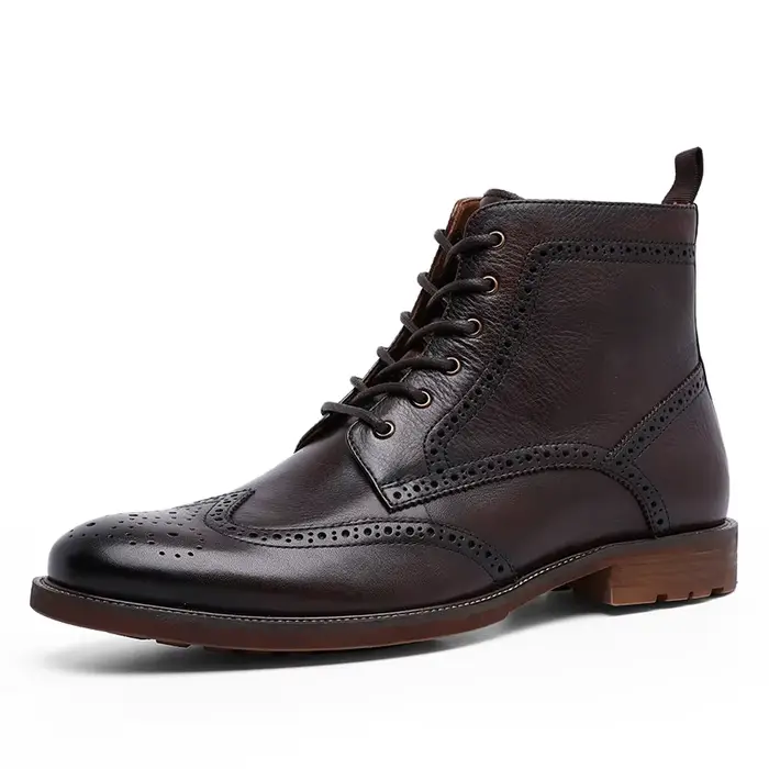 Desai – bottes Brogue en cuir véritable pour hommes, chaussures doublées en polaire, bottes à la mod