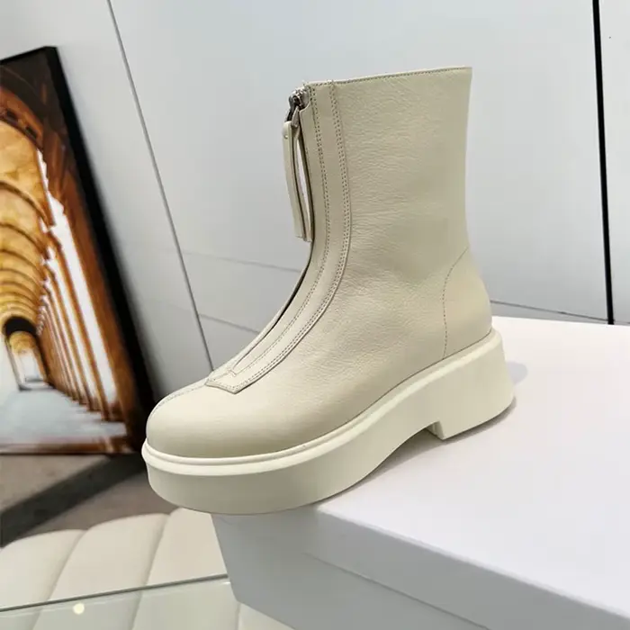 Nouvelles femmes avant fermeture éclair conception cheville Botas vache daim semelle épaisse couleur unie bottes