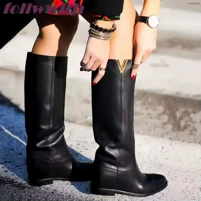Bottes en cuir noires punk pour femmes occasionnels de soirée et de quotidien