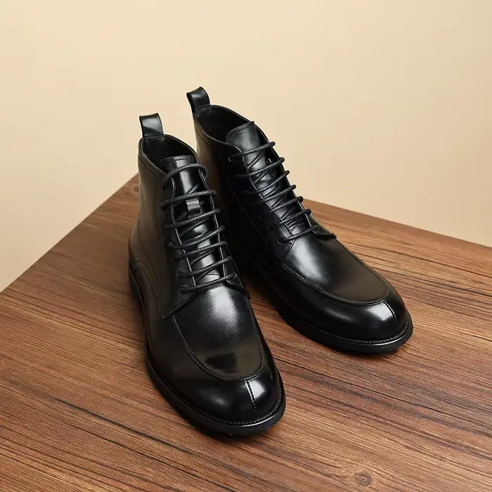 Nouvelles bottes pour hommes, chaussures montantes pour hommes, à lacets, faites à la main en cuir v