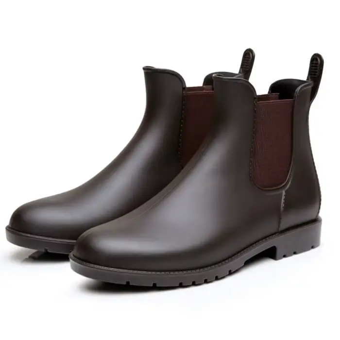 Sourire marron imperméable anti-dérapant bottes courtes Chelsea bottes de pluie pour femmes hommes e