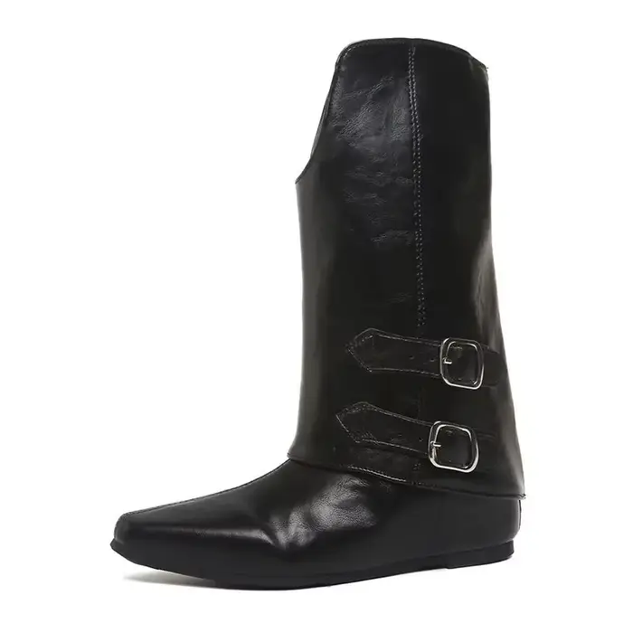 Bottes mi-jambes à deux vêtements, nouvelles chaussures d'automne à bout pointu avec boucle de ceint