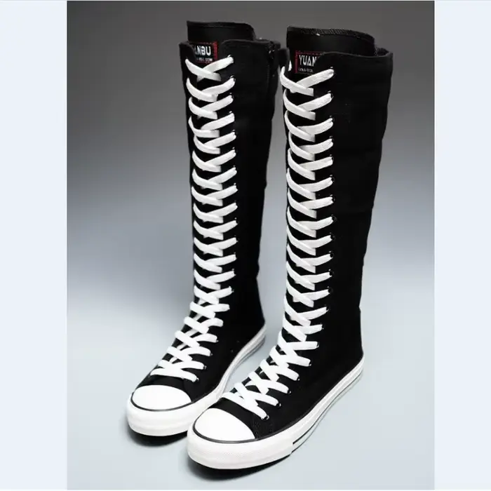 Chaussures pour femmes 2025 nouvelles bottes hautes en toile mode édition coréenne