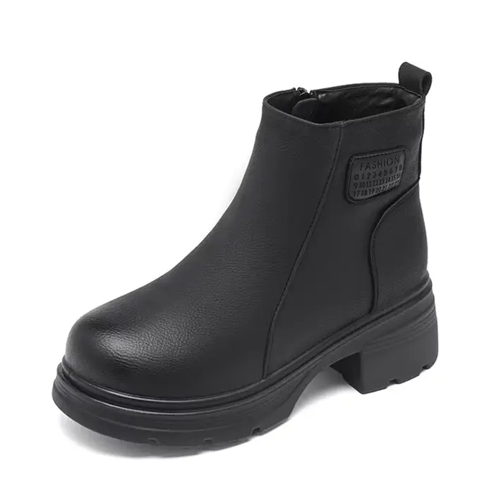 2025 chaussures d'hiver femmes talons hauts bottes Style britannique chaud en peluche talons carrés 