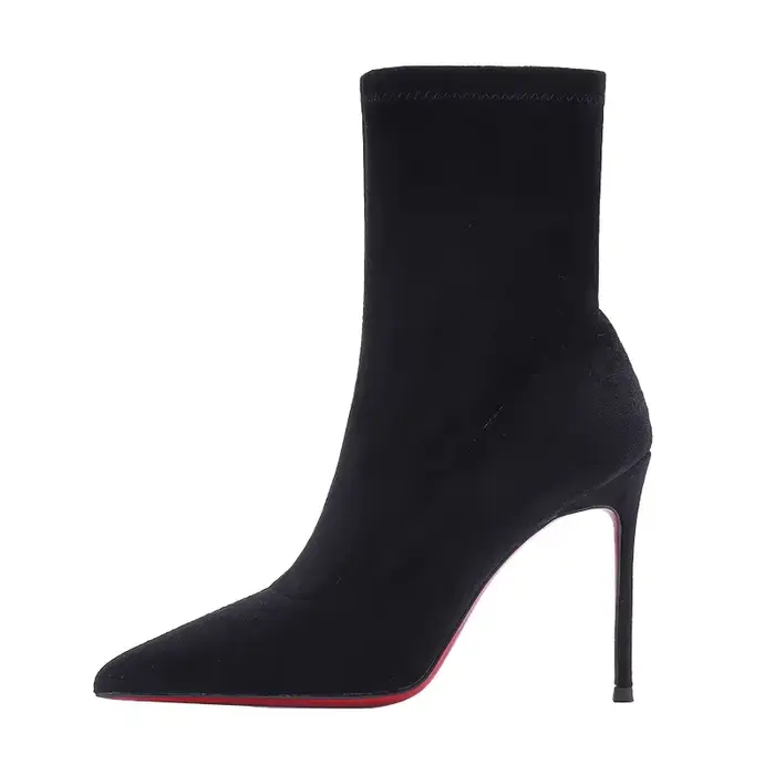 Bottines à bout pointu et talons aiguilles pour femme, bas extensibles, semelle rouge chair, simple,