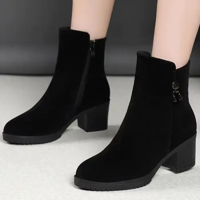 Bottes en daim de haute qualité pour femmes, bottes courtes avec talons carrés et fermeture éclair latérale pour printemps automne occasions spéciales