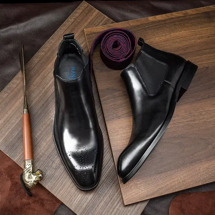 Hanmce – bottes Chelsea en cuir véritable pour hommes, bottes de luxe, meilleure qualité