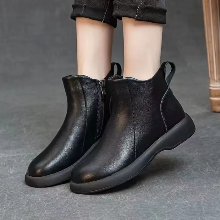 2025 nouvelles bottines à fermeture éclair latérale pour femmes-bottes Chelsea à semelle épaisse Style Vintage décontracté polyvalent automne hiver chaussons