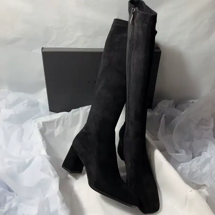 Bout carré Sexy talon haut genou-haut Boots2026 automne marque de luxe femmes chaud daim bottes haut