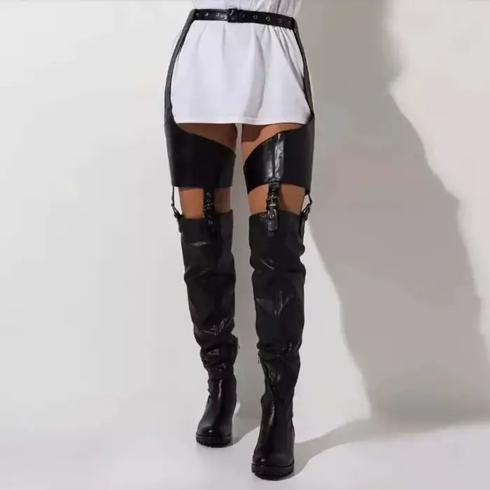 Cuissardes hautes noires à talons bas pour femmes, bottes au-dessus du genou en cuir artificiel résistantes à l'eau pour les occasions hivernales élégantes