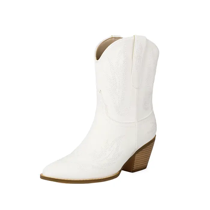 Bottines tendance printemps/automne pour femmes, bottes de Cowgirl occidentales brodées à enfiler, S