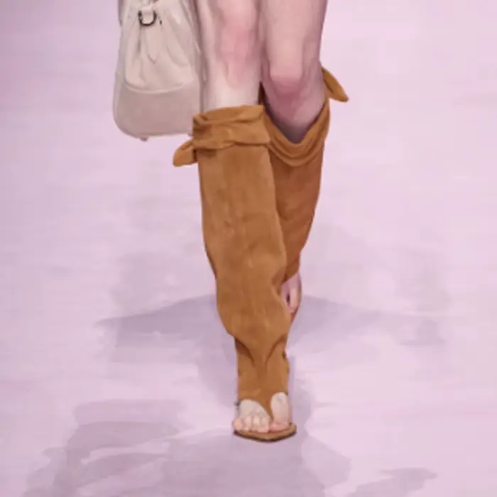 Bottes d'été montantes en daim à bout pointu et pliables pour femme