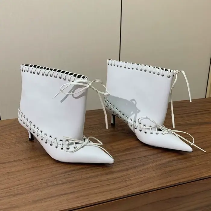 Pointu à la mode boucle 6.5 cm talon bottes courtes mode polyvalent Cool femmes bottes femmes chauss