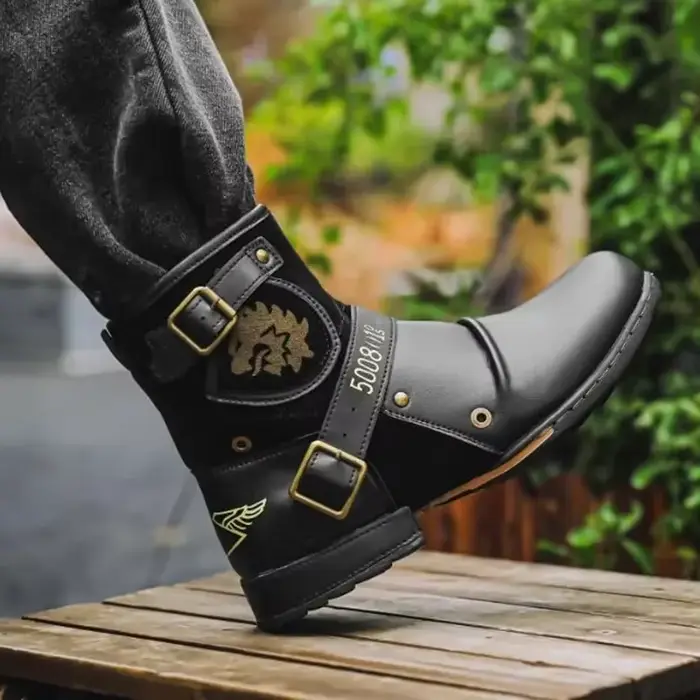 Bottines pour hommes rétro fermeture éclair Cowboy moto chaussures talon épais bout rond grande tail