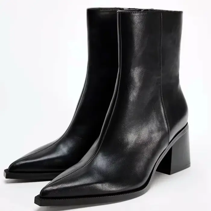 Bottines Chelsea en cuir souple à talons épais pour femmes, bottines Sexy à bout pointu avec fermetu