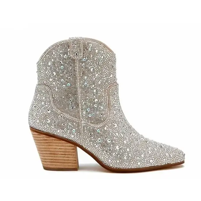 Bottines De Cowboy occidentales pour femmes, chaussures à paillettes scintillantes, tendance, talons