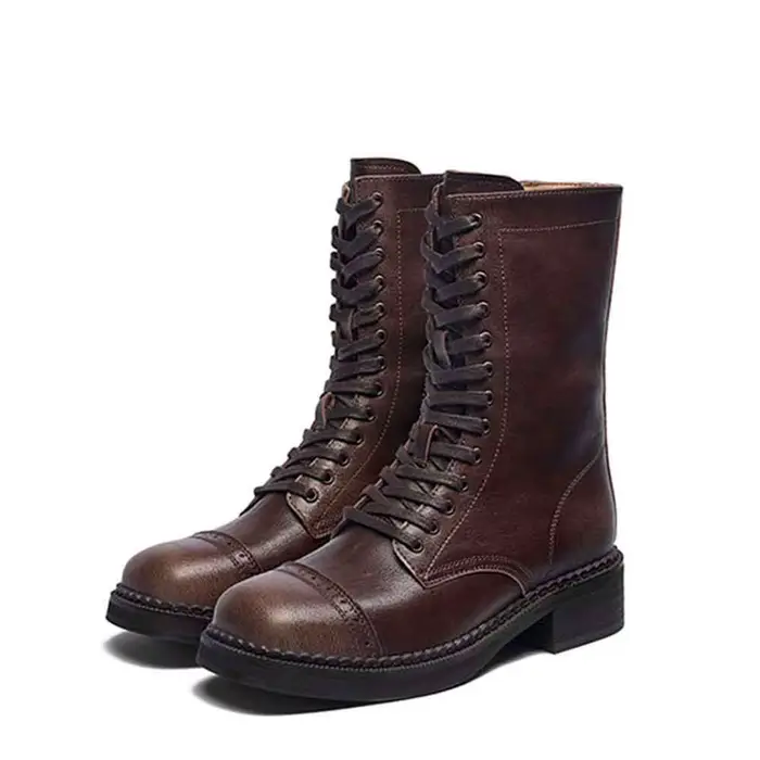 Nouvelles Bottes Hautes Femme Marron Vintage Y2K Style Motard avec Sangles Ceinture Noires Hiver 202