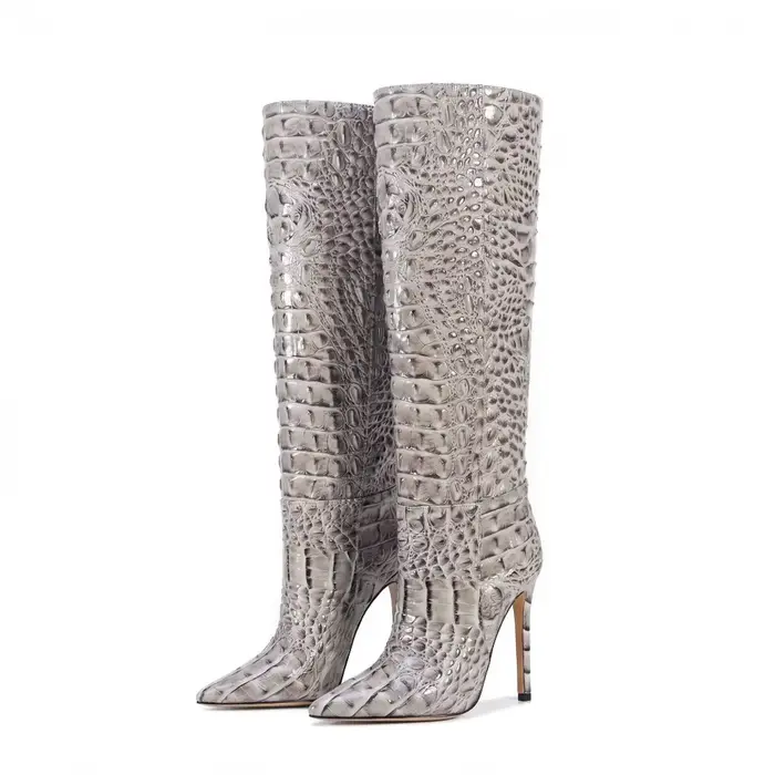 Bottines chic style western à talon aiguille pour femme, effet crocodile, confort optimal, ajustement parfait, idéales pour le bureau et les soirées